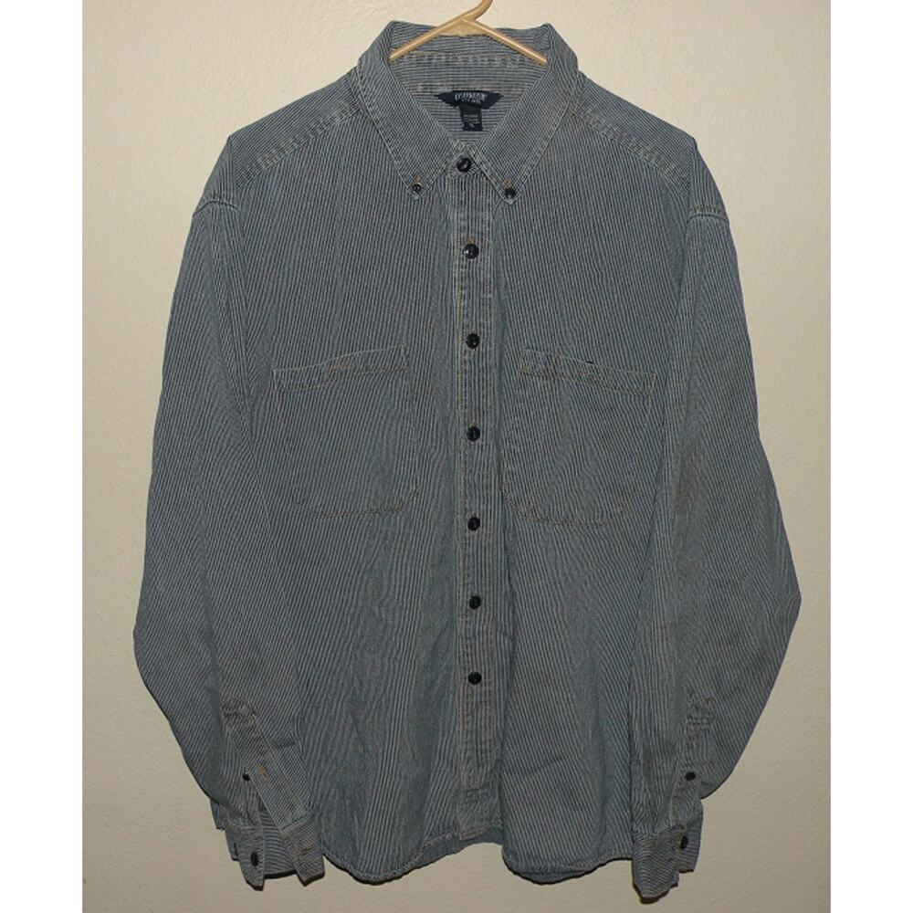 Oshkosh Men’s XL LS Button Shirt Hickory Stripe Railroad 100% Cotton